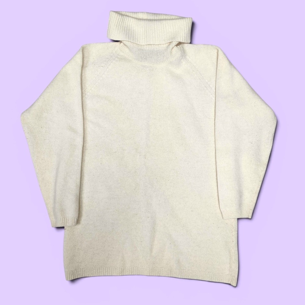 Vintage Angora Wool Soft Turtleneck Sweater Off White Quiet Luxury Minimalist M